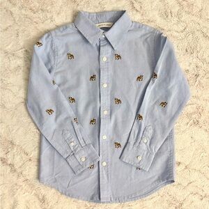 Boys Janie and Jack Light Denim Button Down Shirt with English Bulldogs Sz 4